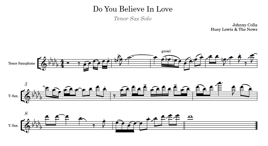 Sax Solo for "Do You Believe In Love" 